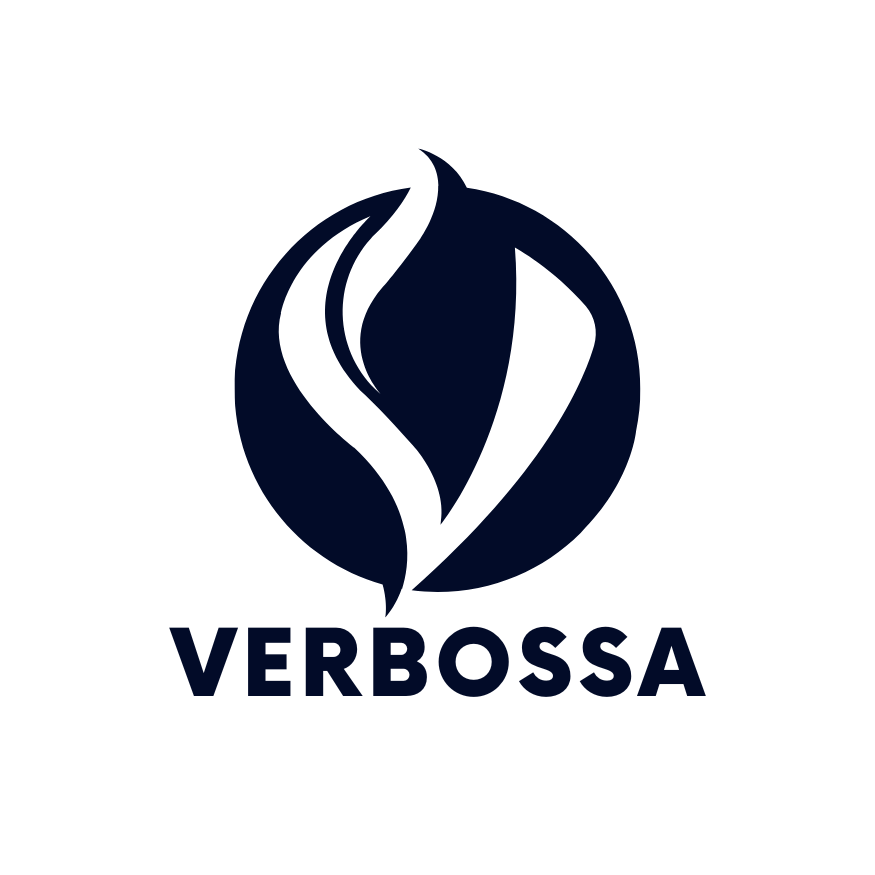 Verbossa official deep navy flame logo on pure black background